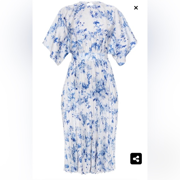 Pastel Blue Floral Print Open Back Pleated Midi Dress - Picture 7 of 7